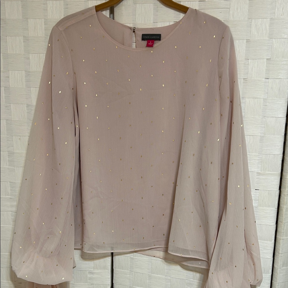 Ann Taylor Blush Blouse with Gold Dots